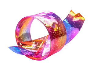 Twisted, iridescent ribbon-like abstract art against a black background