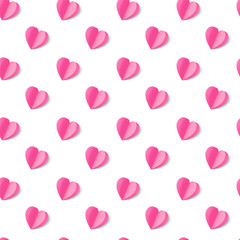 A seamless pattern of pink heart paper isolated on a pink background. Symbol of love. For designing Mother's Day or Valentine's Day greeting cards. Vector illustration.