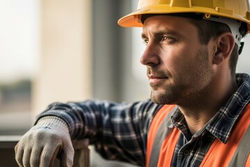 x-default Focused Construction Worker in Hard Hat and Safety Vest