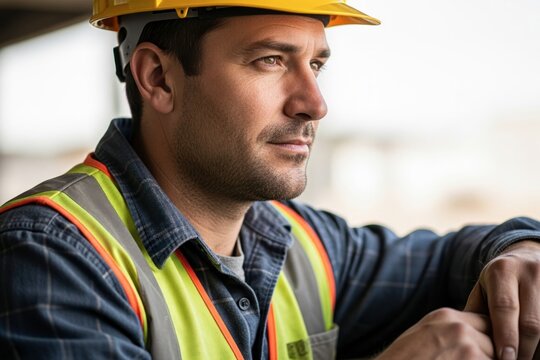 x-default Focused Construction Worker in Hard Hat and Safety Vest