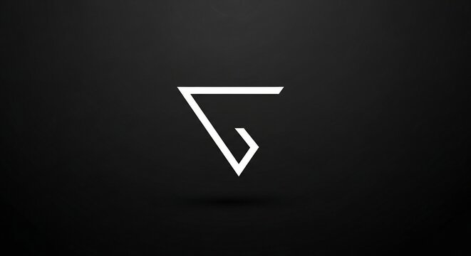A modern, minimalist white geometric logo resembling a stylized letter G or T on a dark grey background with a subtle shadow.