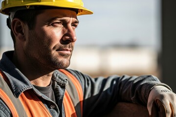 x-default Focused Construction Worker in Yellow Hard Hat