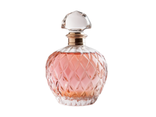 Elegant pink perfume bottle on transparent background