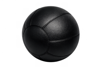Medicine ball with black leather texture on a transparent background, used for strength and conditioning exercises