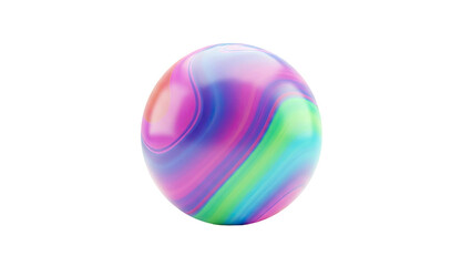 Iridescent Sphere with Swirling Colors on White Background