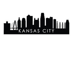 Fototapeta premium Kansas city skyline silhouette illustration with bridge and city name below