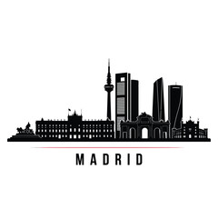 Obraz premium A striking black silhouette of the madrid skyline with iconic landmarks