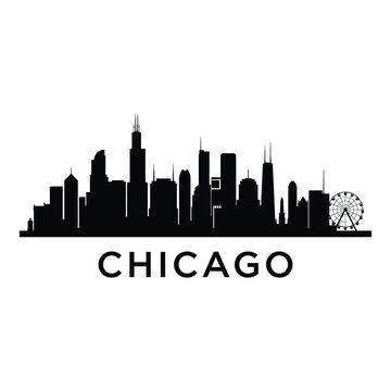 A striking black silhouette of the chicago skyline with city name below