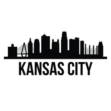 A striking black silhouette of the kansas city skyline and name