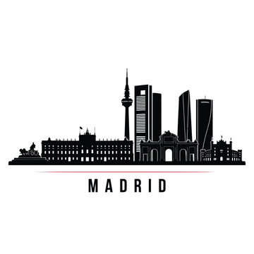 A striking black silhouette of the madrid skyline with iconic landmarks