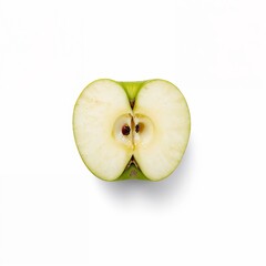 Fresh Green Apple Cut in Half on White Background