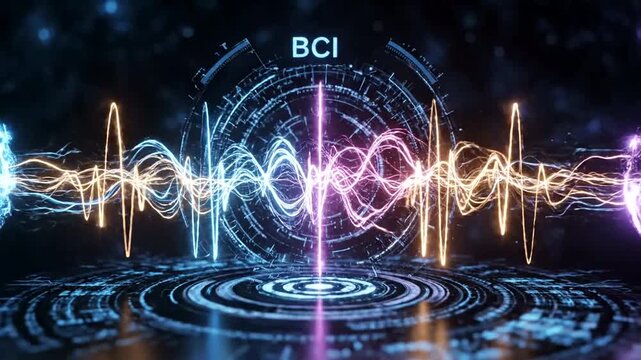 Abstract representation of brain-computer interface technology with vibrant waves
