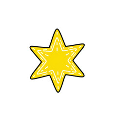 Obraz premium Whimsical bright yellow six-pointed star with lighter dashed internal patterns, hand-drawn doodle style on a transparent background with negative space, cheerful graphic element concept