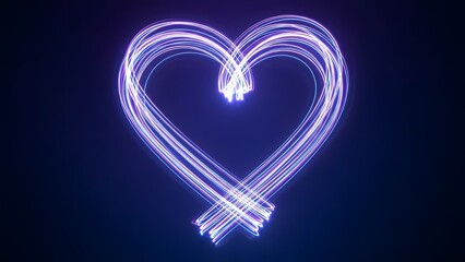 Vibrant purple heart with cross neon light trails on dark background
