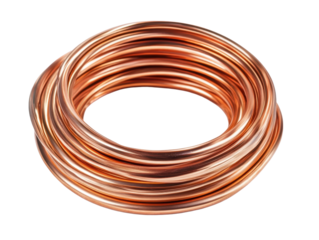 Coiled Copper Wire Roll Isolated on Transparent Background
