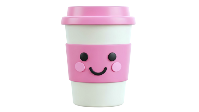 Cute Kawaii Coffee Cup with Pink Face - Powered by Adobe