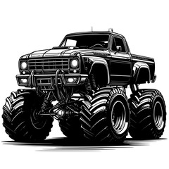 Vector illustration of a classic retro off road vehicle isolated on white, featuring vintage motor car details and a cartoon antique truck model with hot rod wheels for old-fashioned transportation