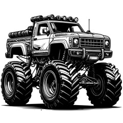 Vintage monster truck machinery isolated on white background as a powerful industrial engine vehicle for farming transportation