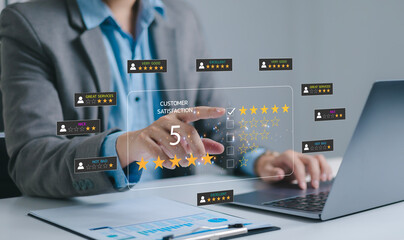 Rating services based on user experience: Consumers give five-star ratings and provide feedback on quality. Business reputation ranking from buyers; online customer satisfaction.