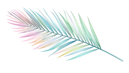 A watercolor-style illustration of a palm frond with pastel hues on a black background