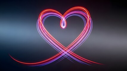 Vibrant neon heart symbol with dynamic red and purple light trails