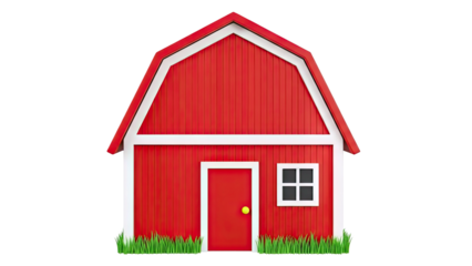 Red Barn with White Trim and Green Grass