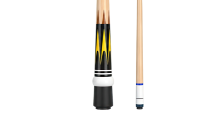 Pool Cues with Black, Yellow, and White Designs