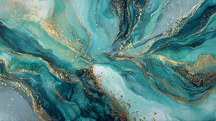 A captivating abstract painting with swirling turquoise and gold hues
