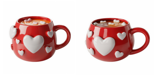 Heart coffee mug set, Cute love cup illustration, Romantic tea mug design