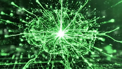 A bright green number one shines surrounded by streaks and dots of light