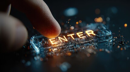 Futuristic Close Up of Human Touch Interacting with Keyboard
