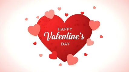 Large red heart with Happy Valentine's Day text surrounded by smaller hearts on white