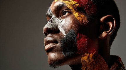 Portrait with Multicolor Light Projection Symbolizing Human Unity

