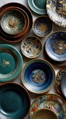 Antique Plates Arranged Artistically with Soft Light and Fine Detail
