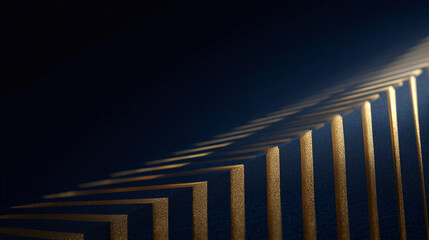 A descending set of geometric structures, illuminated by a beam of light. The play of light and shadow creates an intriguing atmosphere. 