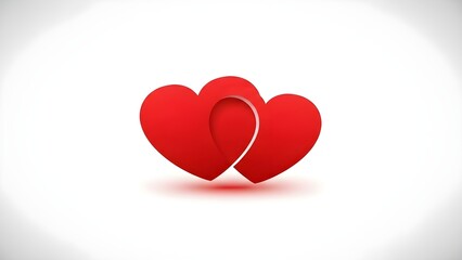 Two red hearts intertwined with each other on a white background