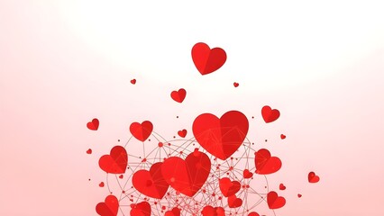 Red hearts of various sizes floating and connected in a pink gradient background
