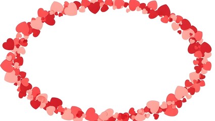 Circle of red and pink hearts on a white background
