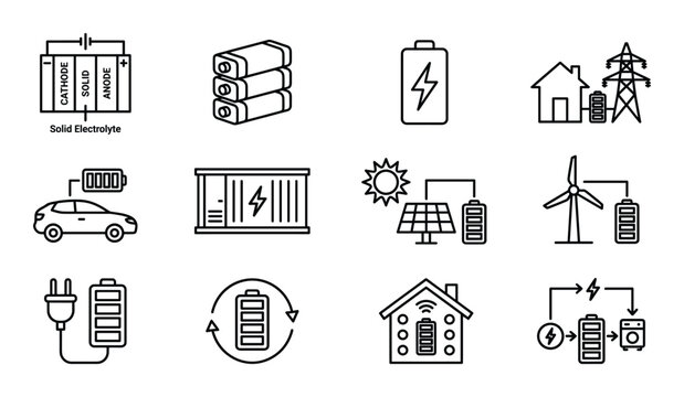Sustainable energy vector icon set alternative sources electrical engineering solar battery system