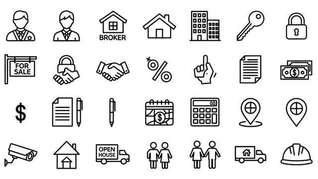 Collection of Business Icons in Black and White.