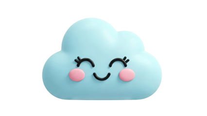 Happy Blue Cloud Character with Pink Cheeks