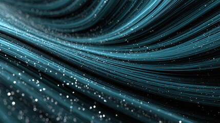 A captivating abstract of flowing teal lines with shimmering particles, creating a sense of depth and movement. The lines appear to be cascading or flowing
