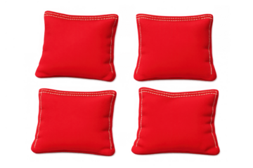 Red bean bags set for cornhole game, tossing target practice, outdoor activity equipment, transparent background