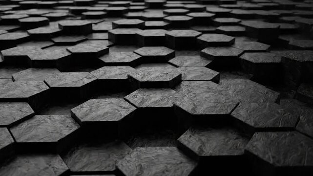 Dark grey, hexagonal surface with a 3D effect, appearing to be made of stone