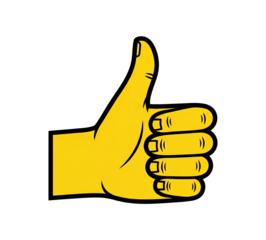 Yellow Thumbs-Up Gesture Illustration on Transparent Background for Positive Symbolism and Approval