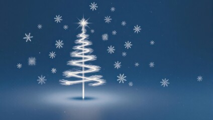 Elegant Christmas Tree with Snowflakes on Blue Background.