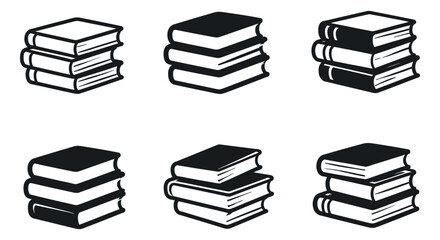 Line art and solid fill book icon set featuring stacks of books for education and reading