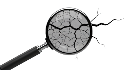 Magnifying glass examining cracked earth