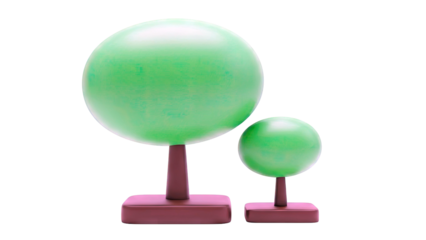 Two stylized green trees on brown bases