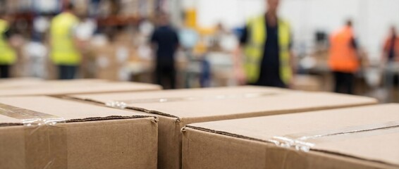 Industrial warehouse distribution center for logistic business work, showing storage box supply in a busy factory industry environment.